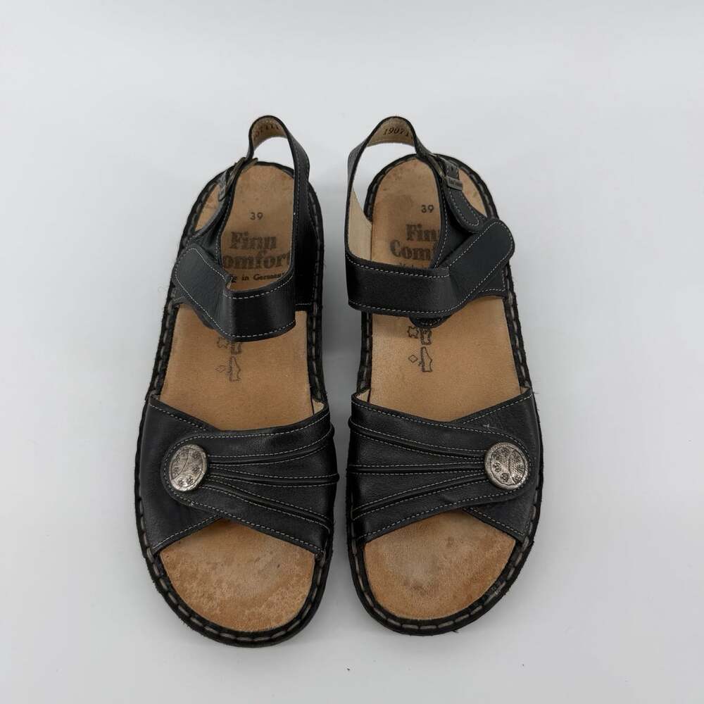 Finn Comfort Black Leather Sausalito S 39 US 8 Womens Sandals Adjustable Strap